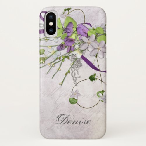 Lavender Purple Sweet Peas Monogram iPhone X Case