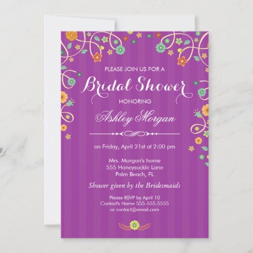 Lavender Purple Swirl Floral Bridal Shower 5x7 Paper Invitation Card