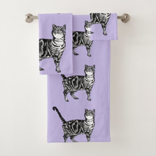 Lavender Purple Tabby Cat Cats Girls Art Towel Set