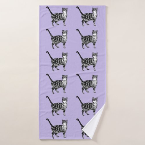Lavender Purple Tabby Cat Cats Girls Bath Towel