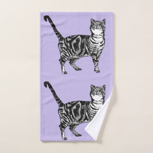 Lavender Purple Tabby Cat Cats Girls Hand Towel