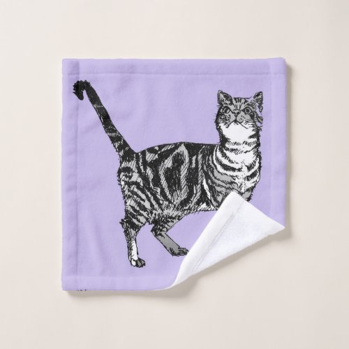 Lavender Purple Tabby Cat Cats Girls Wash Cloth