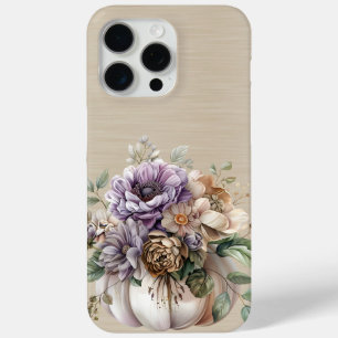 LAVENDER PURPLE & TAN FALL FLOWERS AND PUMPKINS iPhone 15 PRO MAX CASE