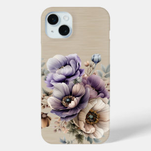 LAVENDER PURPLE & TAN FALL FLOWERS AND PUMPKINS iPhone 15 PLUS CASE