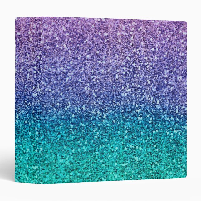 Lavender Purple & Teal Aqua Green Sparkly Glitter 3 Ring Binder (Front/Spine)