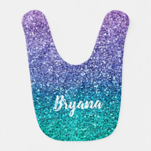 Lavender Purple & Teal Aqua Green Sparkly Glitter Baby Bib