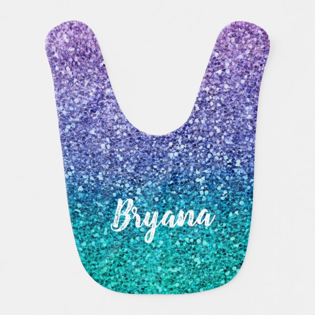 Lavender Purple & Teal Aqua Green Sparkly Glitter Baby Bib (Front)