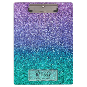 Lavender Purple & Teal Aqua Green Sparkly Glitter Clipboard