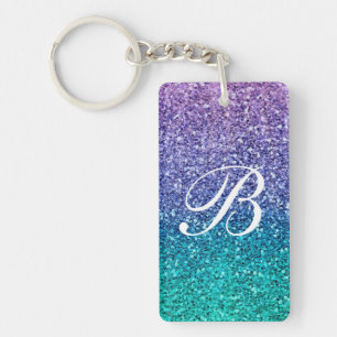 Lavender Purple & Teal Aqua Green Sparkly Glitter Keychain
