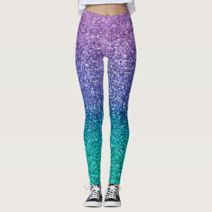 Lavender Purple & Teal Aqua Green Sparkly Glitter Leggings