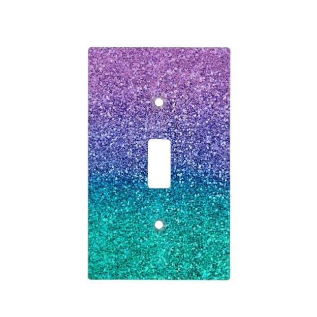 Lavender Purple & Teal Aqua Green Sparkly Glitter Light Switch Cover (Front)