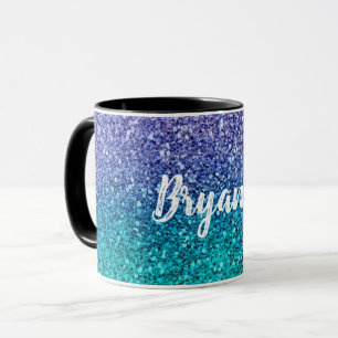 Lavender Purple & Teal Aqua Green Sparkly Glitter Mug