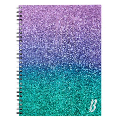 Lavender Purple  Teal Aqua Green Sparkly Glitter Notebook