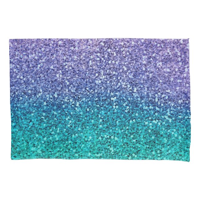 Lavender Purple & Teal Aqua Green Sparkly Glitter Pillow Case (Front)