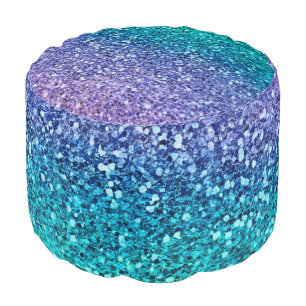 Lavender Purple & Teal Aqua Green Sparkly Glitter Pouf
