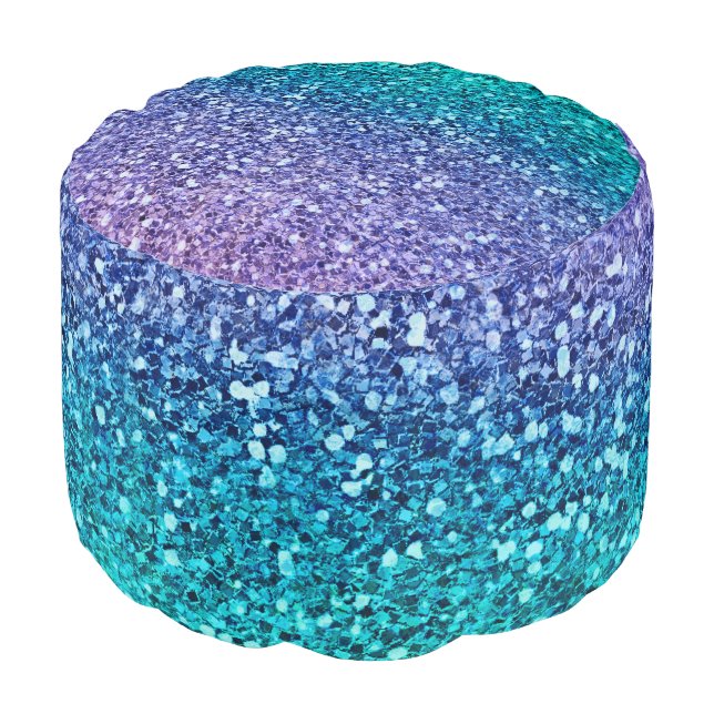 Lavender Purple & Teal Aqua Green Sparkly Glitter Pouf (Angled Front)