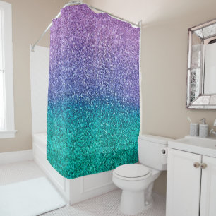 Lavender Purple & Teal Aqua Green Sparkly Glitter Shower Curtain
