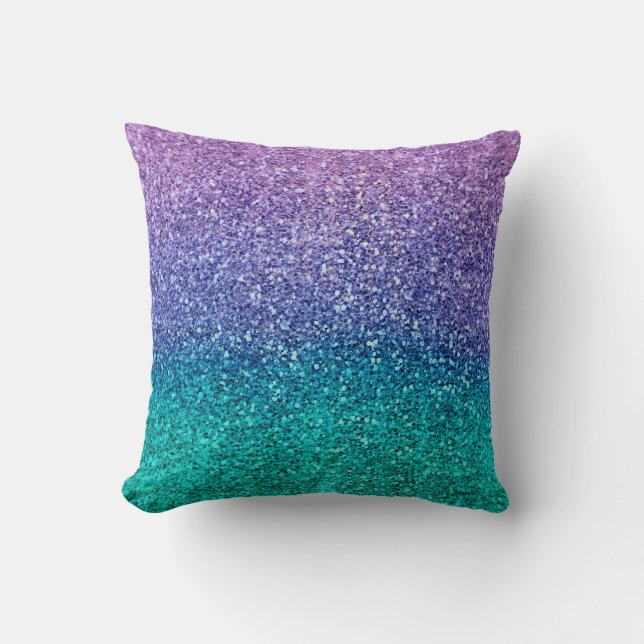 Lavender Purple & Teal Aqua Green Sparkly Glitter Throw Pillow (Front)