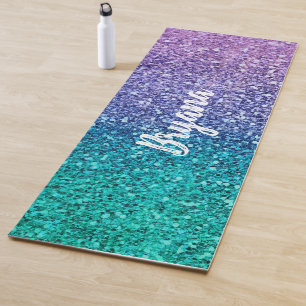 Lavender Purple & Teal Aqua Green Sparkly Glitter Yoga Mat