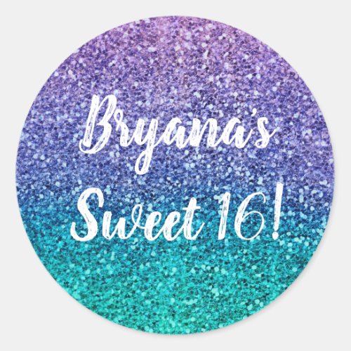 Lavender Purple  Teal Aqua Green Sparkly Party Classic Round Sticker
