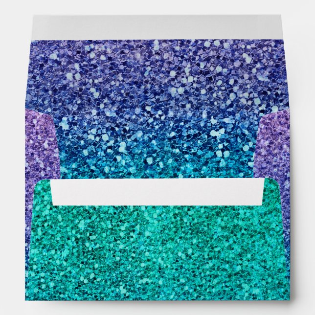 Lavender Purple & Teal Aqua Green Sparkly Party Envelope (Back (Bottom))