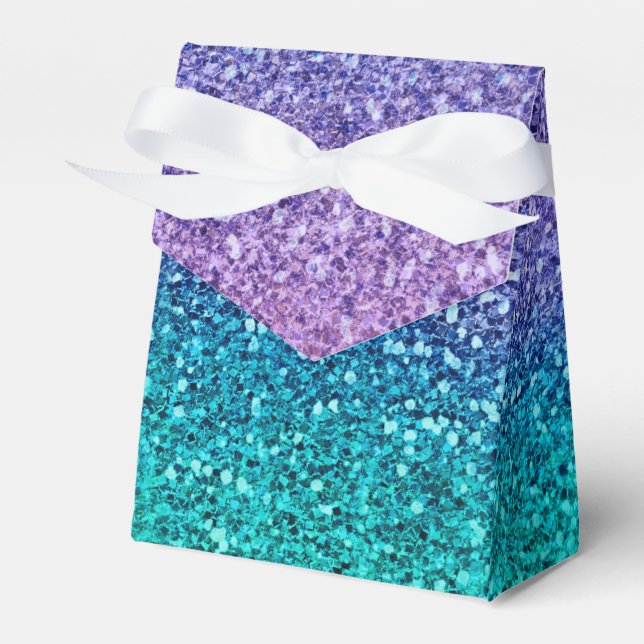 Lavender Purple & Teal Aqua Green Sparkly Party Favor Boxes (Front Side)