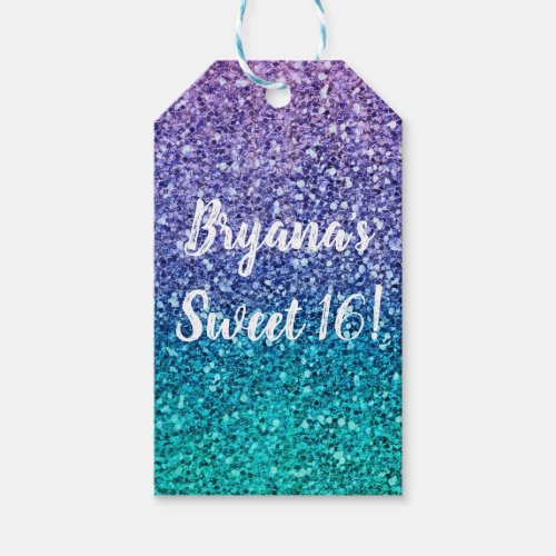 Lavender Purple  Teal Aqua Green Sparkly Party Gift Tags