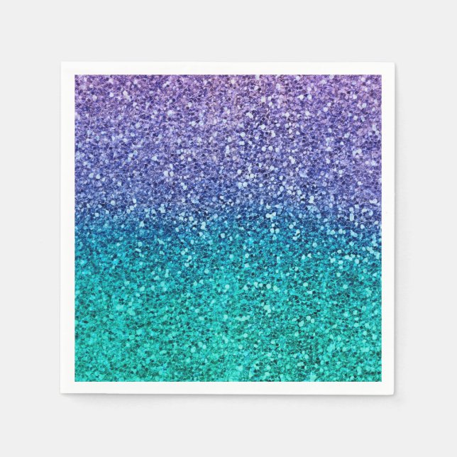 Lavender Purple & Teal Aqua Green Sparkly Party Napkins (Front)
