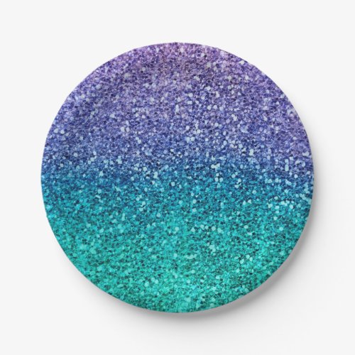 Lavender Purple  Teal Aqua Green Sparkly Party Paper Plates