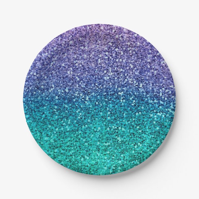 Lavender Purple & Teal Aqua Green Sparkly Party Paper Plates (Front)