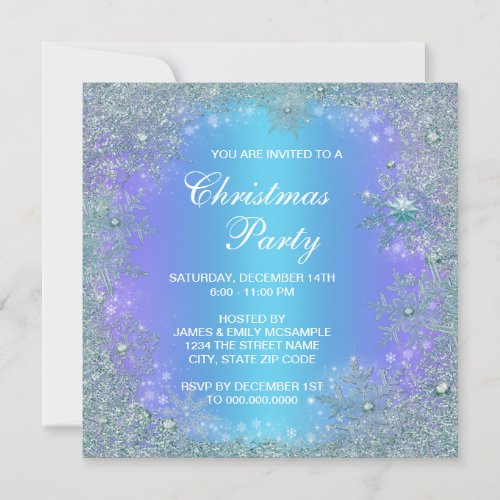 Lavender Purple Teal Blue Snowflake Christmas Invitation