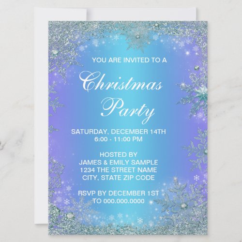 Lavender Purple Teal Blue Snowflake Christmas Invitation