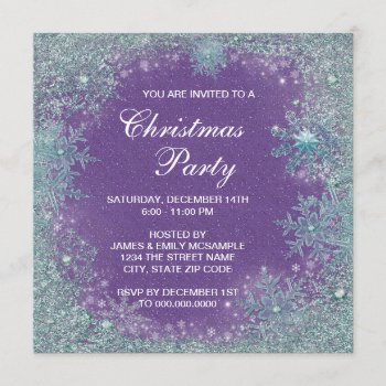 Lavender Purple Teal Blue Snowflake Christmas Invitation