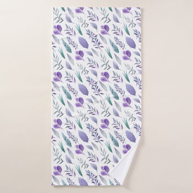 Lavender Purple Teal Green Botanicals Leaves | Bath Towel (Bath Towel)