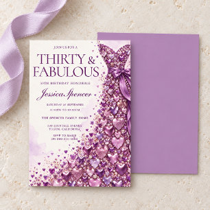 Lavender Purple Thirty & Fabulous 30th Birthday Invitation