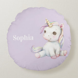 Lavender Purple Unicorn Personalized Round Pillow