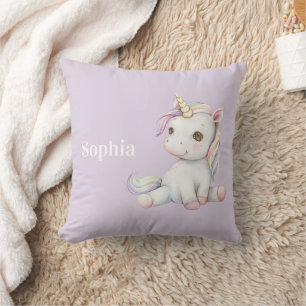 Lavender Purple Unicorn Personalized Throw Pillow