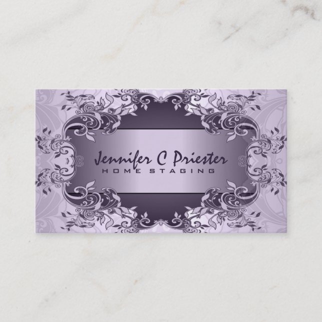 Lavender Purple Vintage Abstract Floral Design Business Card (Front)