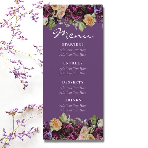 Lavender Purple Vintage Floral Elegant Wedding Menu