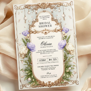 Lavender Purple Vintage Floral Gold Bridal Shower Invitation