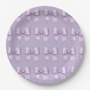 Lavender Purple Vintage Satin Bow Pattern Paper Plates
