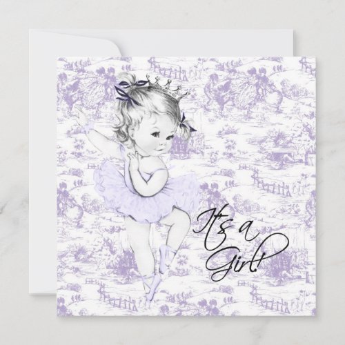Lavender Purple Vintage Toile Baby Girl Shower Invitation