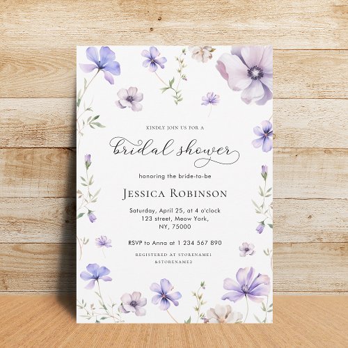 Lavender Purple Violet Floral Spring Bridal Shower Invitation