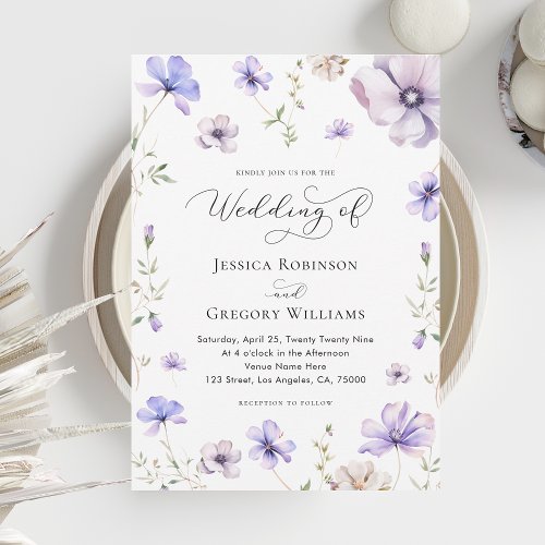 Lavender Purple Violet Floral Spring Wedding Invitation