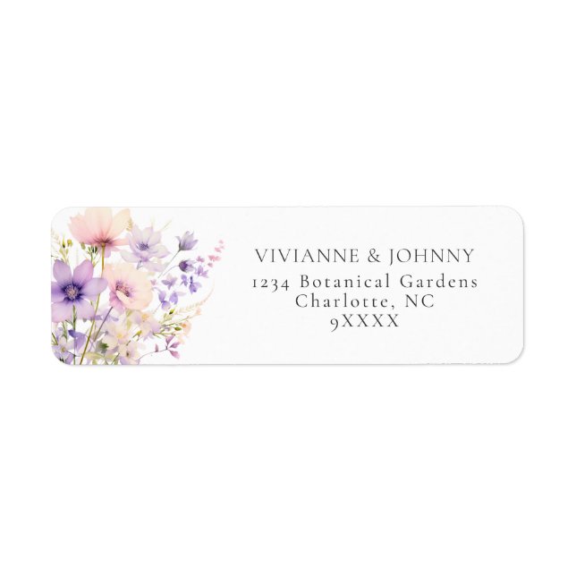 Lavender Purple Violet Flowers Wildflowers Wedding Label (Front)