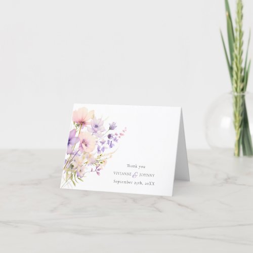 Lavender Purple Violet Wildflowers Wedding Thank You Card