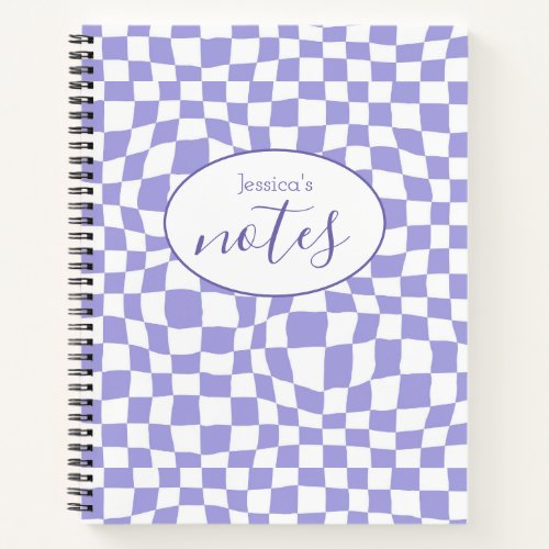 Lavender Purple Warped Checker Pattern Custom Name Notebook