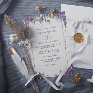Lavender Purple Watercolor Budget QR Code Wedding Invitation