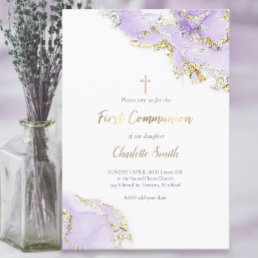 lavender purple watercolor | First Communion girl  Invitation