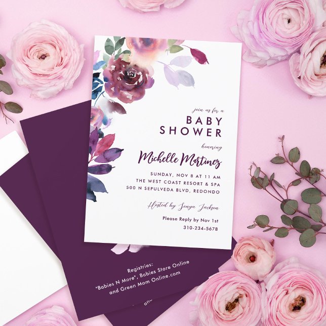 Lavender Purple Watercolor Floral Baby Shower Invi Invitation (Creator Uploaded)